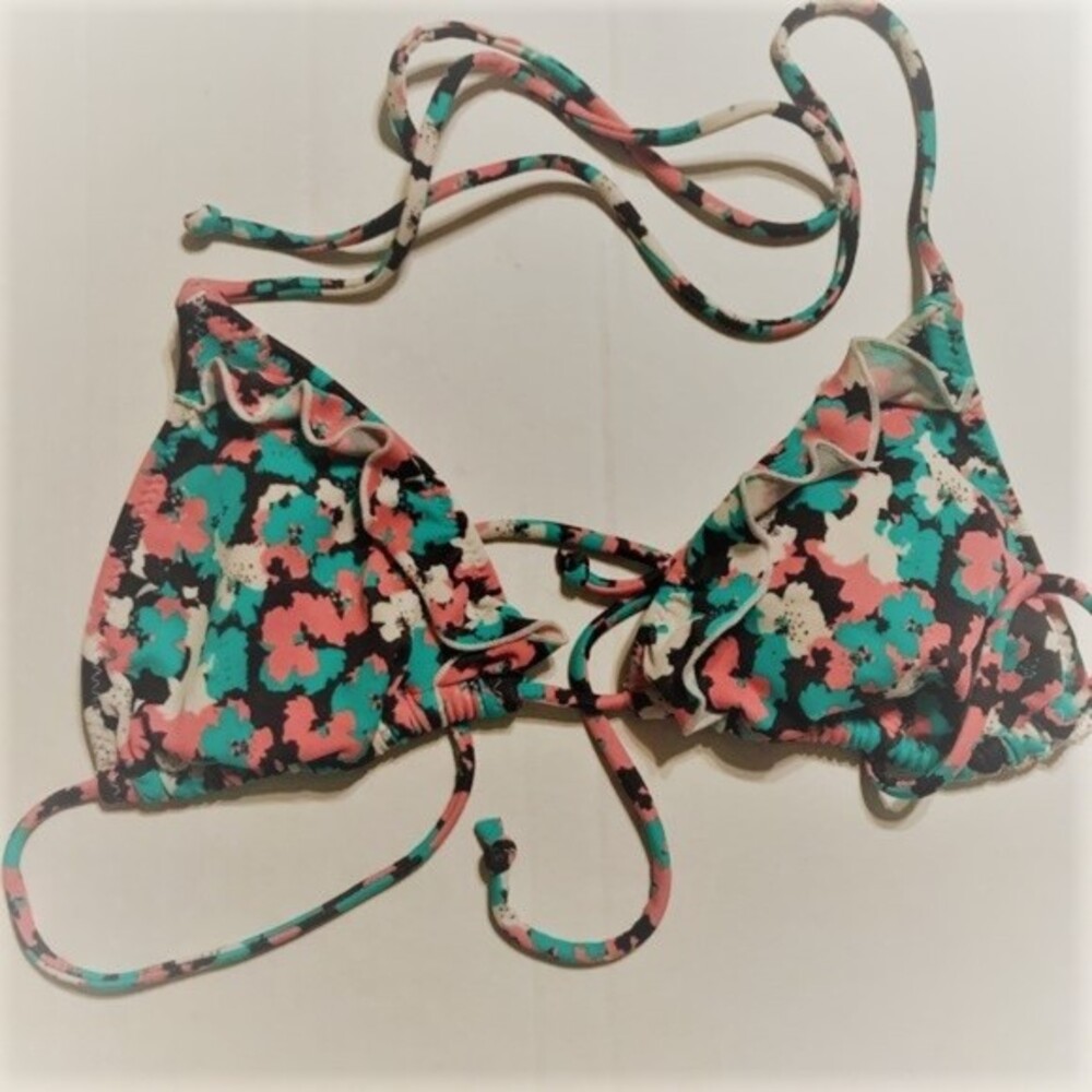KIRRA Small Bikini Top Triangle Pink Green Swim Adjustable Tie Lined Padded